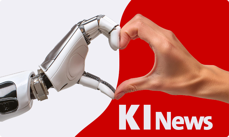 robo hand forms a heartRoboterhand formt ein Herz mit menschlicher hand